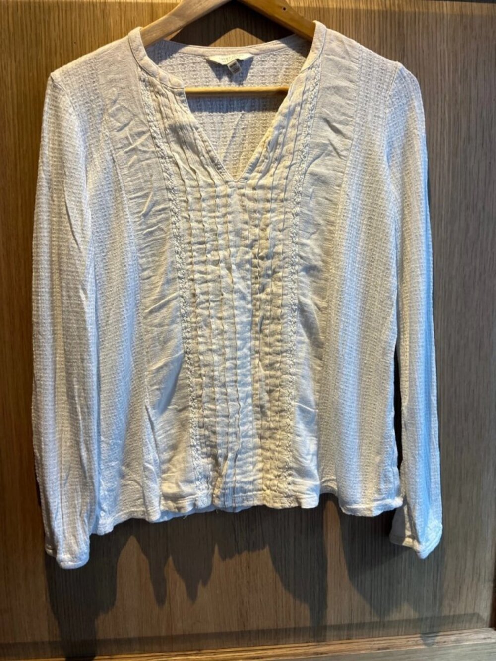 Cream Long Sleeve Blouse with Pleated Front Detail, Women’s M